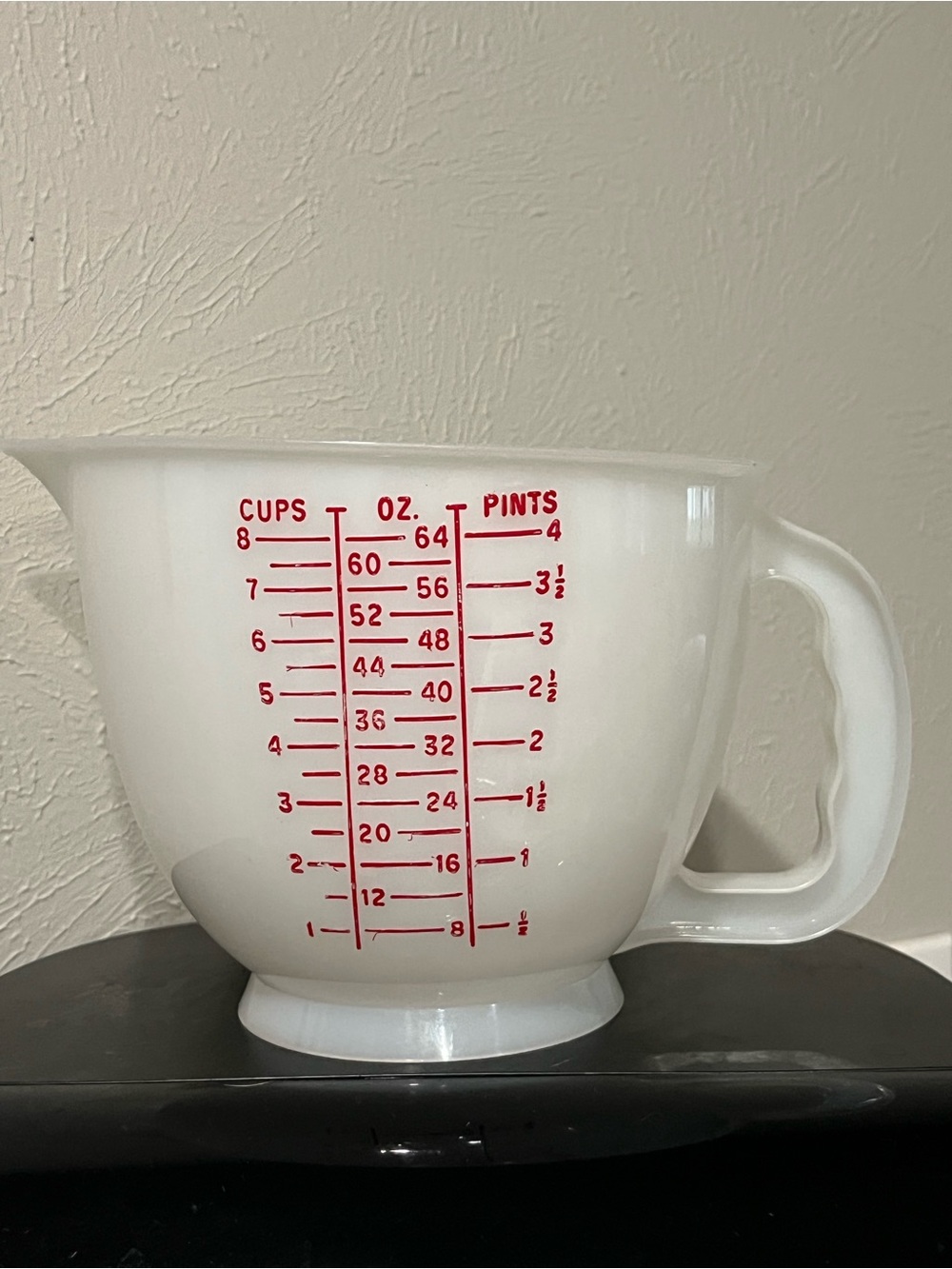 Tupperware White Measuring Bowl with Red Measurement Markings